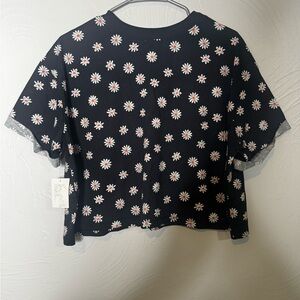 Abound Black Floral Crop Top